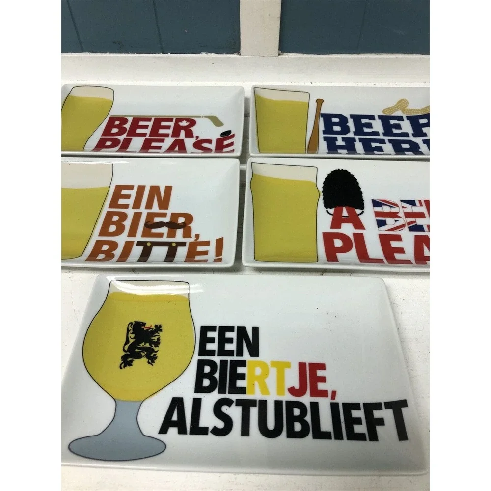 Set Of 5 Crate‎ & Barrel Beer Sampler Appetizer Tid Bit Plates Man Cave Decor